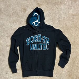 Ecko Unlimited Black Hoodie with Teal Accents